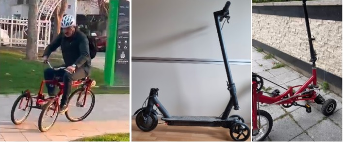 3 Tekerli, dönüşlerde otomatik olarak içe yatan mikro mobilite araç tasarımlarım